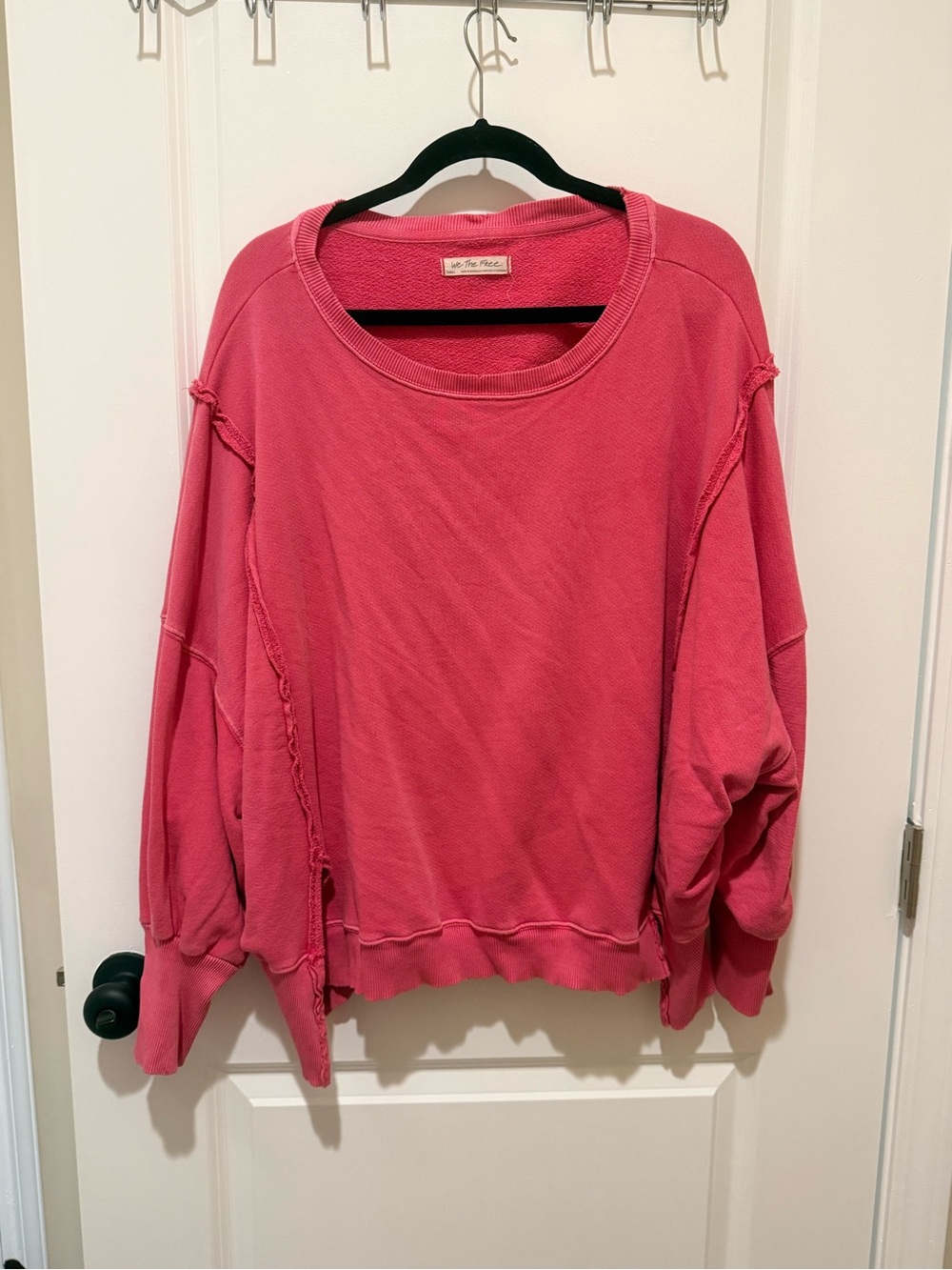 Free People Oversized Coral Pink Raw-Edge Sweatshirt